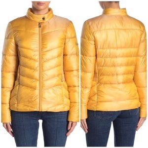 Via Spiga Smocked Quilted Puffer Yellow Jacket